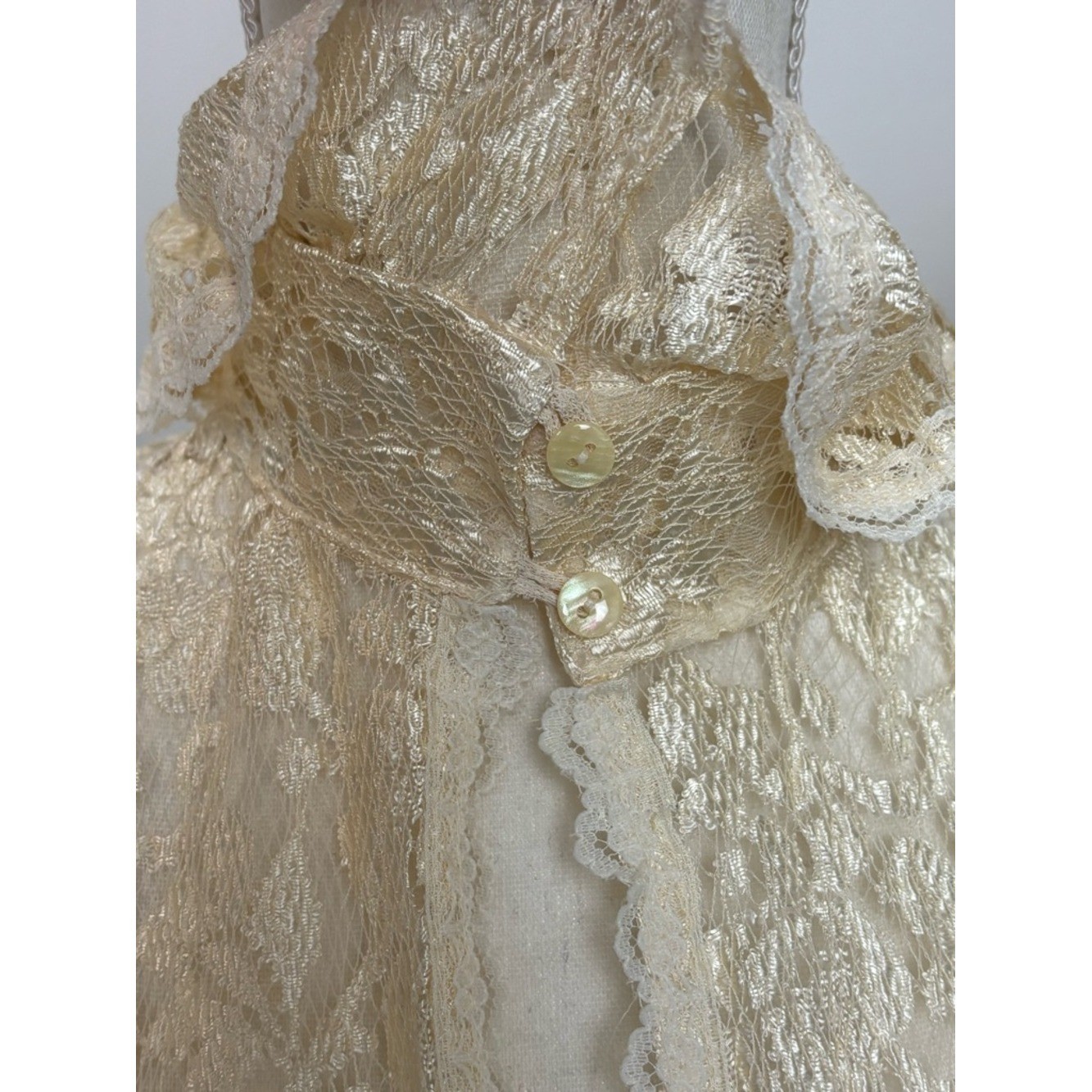 Vtg Jessica McClintock Top Women Lg Cream Lace Tunic Cardigan Victorian Coquette