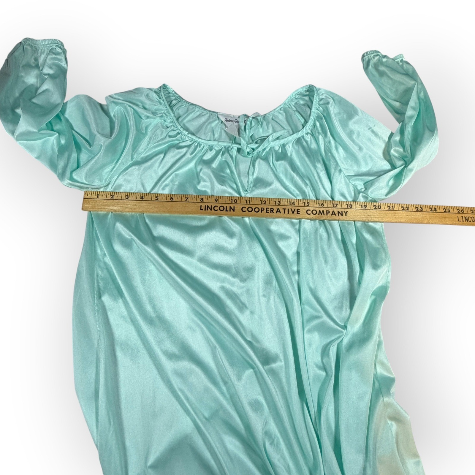 Anthony Richards Vtg Mint Aqua Green Nylon Nightgown Long Sleeve Large USA Trad