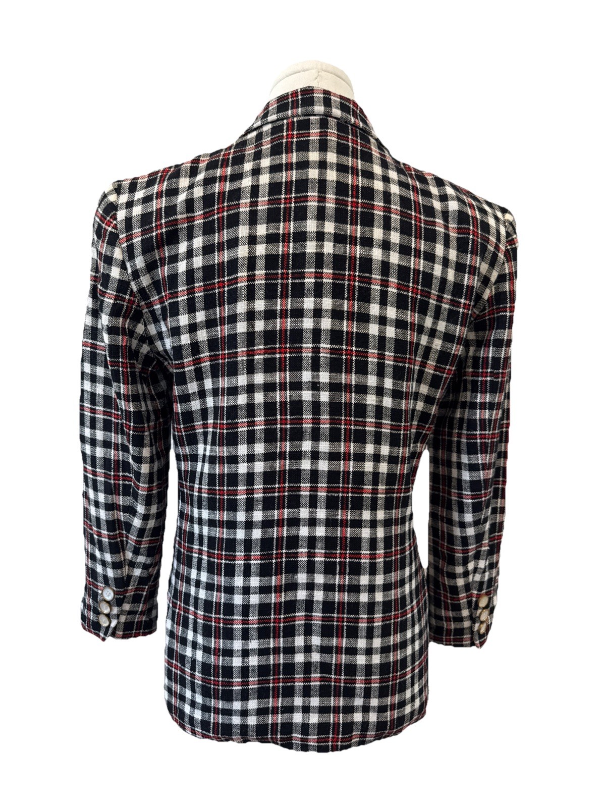 Vintage 80s 90s Preppy Liz Claiborne Black Red White Plaid Blazer Petite S/M