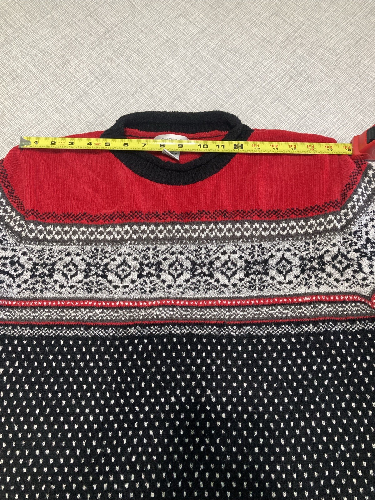 Vintage Claudia D Red Fair Isle Sweater Medium Nordic Knit 90s Ski Pullover GUC