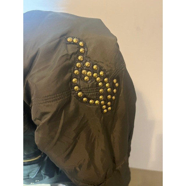 Vtg Y2K BABY PHAT Green Bomber Jacket Womens Puffer Hooded Faux Fur Logo Sz L