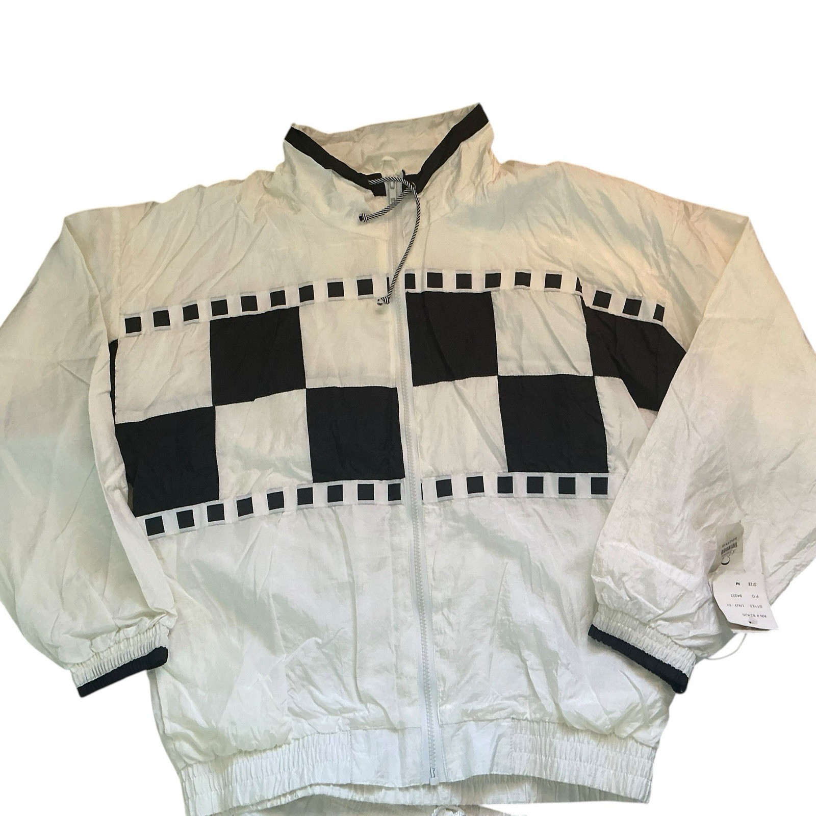 Vintage 90s Active Exposure Windbreaker Track Suit Checkerboard White Black Set