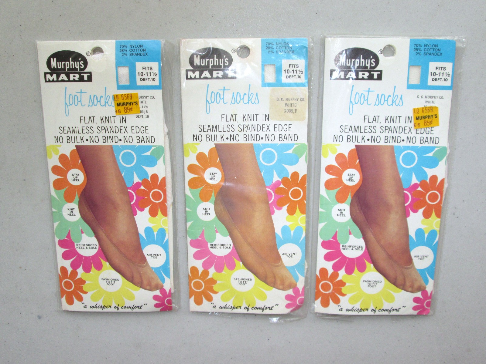 (3) NOS VTG Murphy’s Mart WHITE Women’s Foot Covers Foot Socks Fits 10-11 1/2