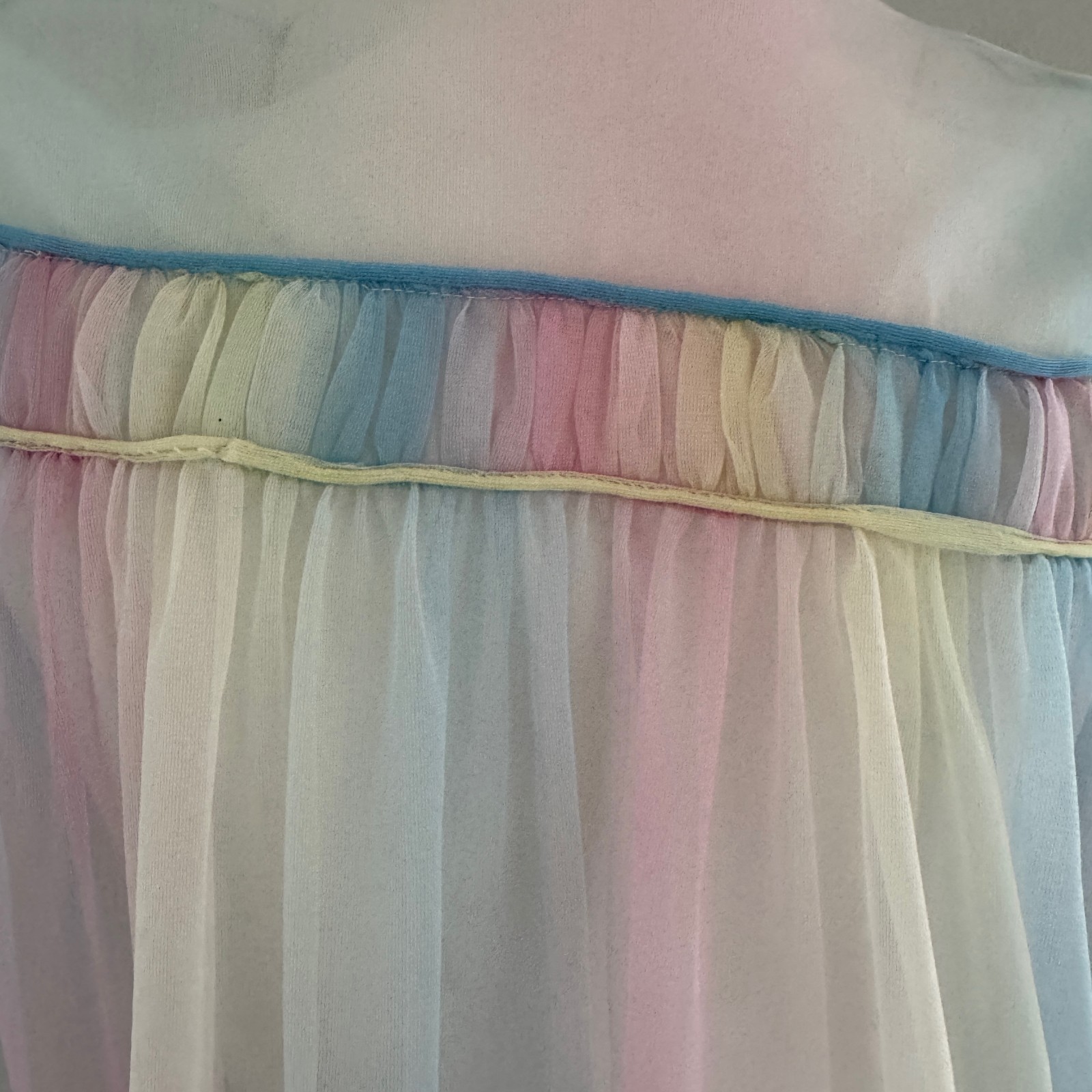 60s vtg DOLSYL Sheer Pastel RAINBOW OMBRE Dressing Gown Chiffon Robe Tent Dress