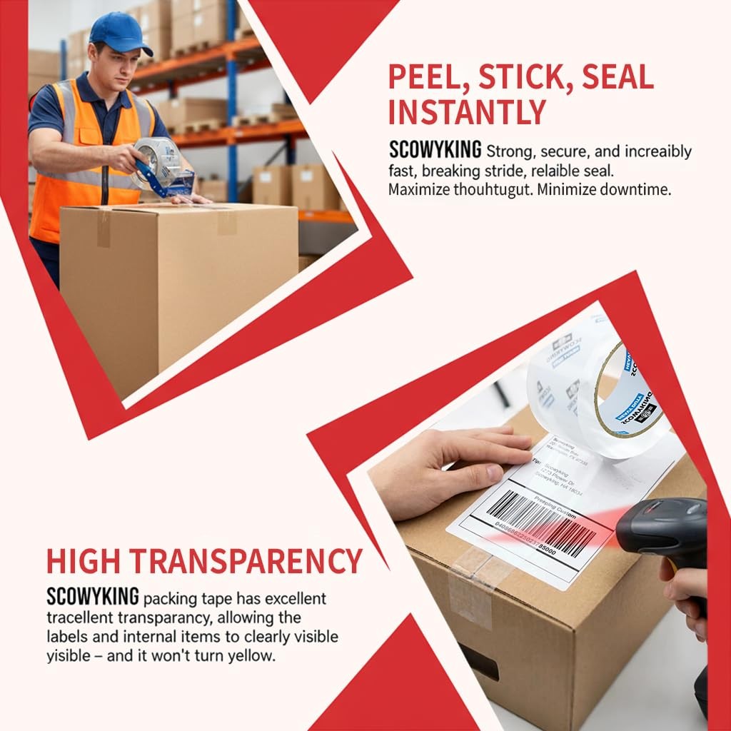 Scowyking Heavy Duty Packing Tape 36 Rolls, Total 2448Y, Clear, 2.7 mil, 2 inch