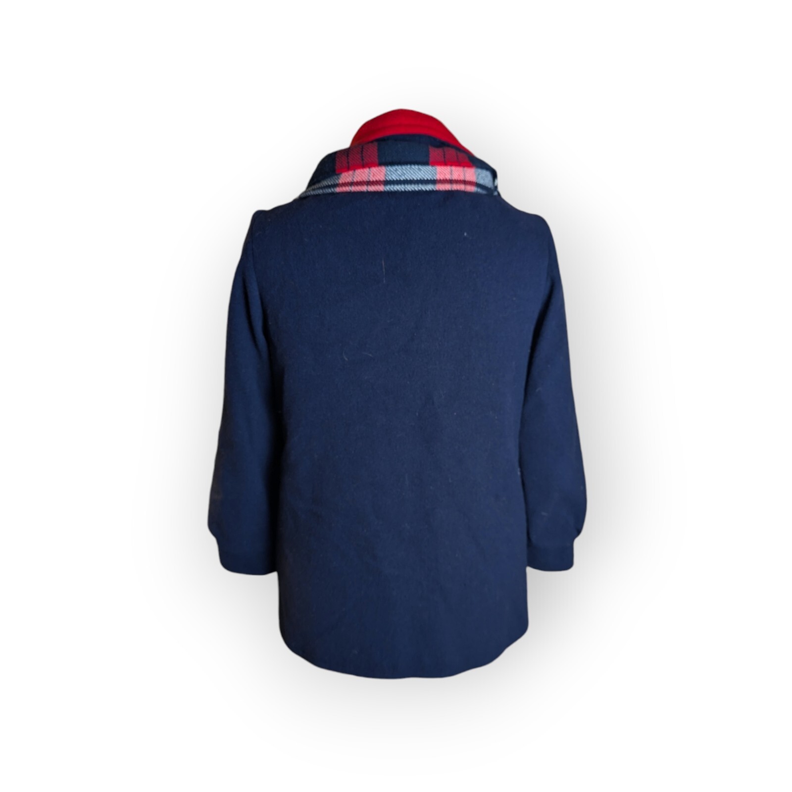 Vintage Wool Pea Coat Blue w/ Red Lining & Scarf Sz M Made In USA Preppy