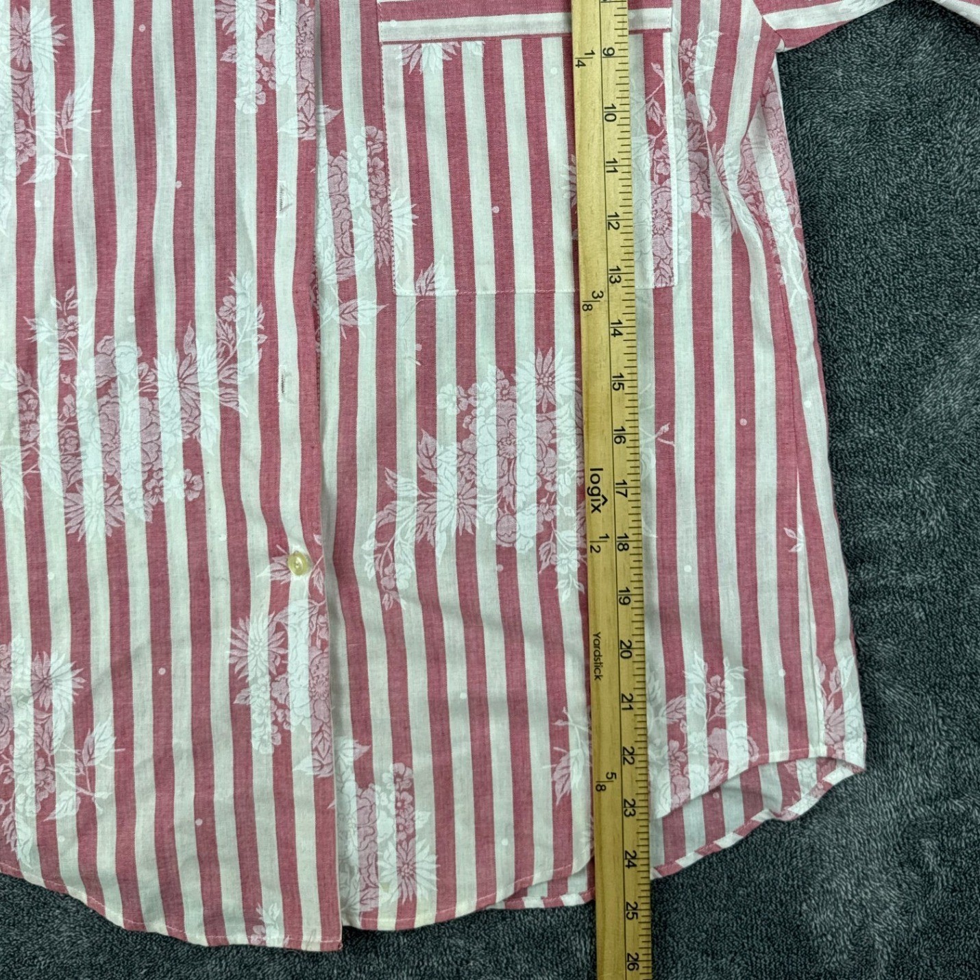 Vintage 90’s Oak Hill Red White Striped Floral Button Down Shirt Size 8 Made USA
