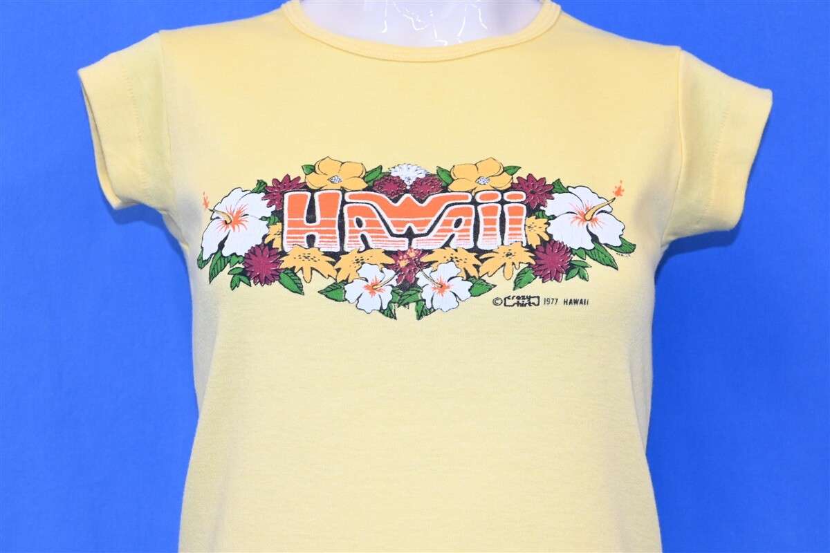 vtg 70s HAWAII HIBISCUS FLOWERS TROPICAL CRAZY SHIRTS CAP SLV t-shirt WOMEN’S S