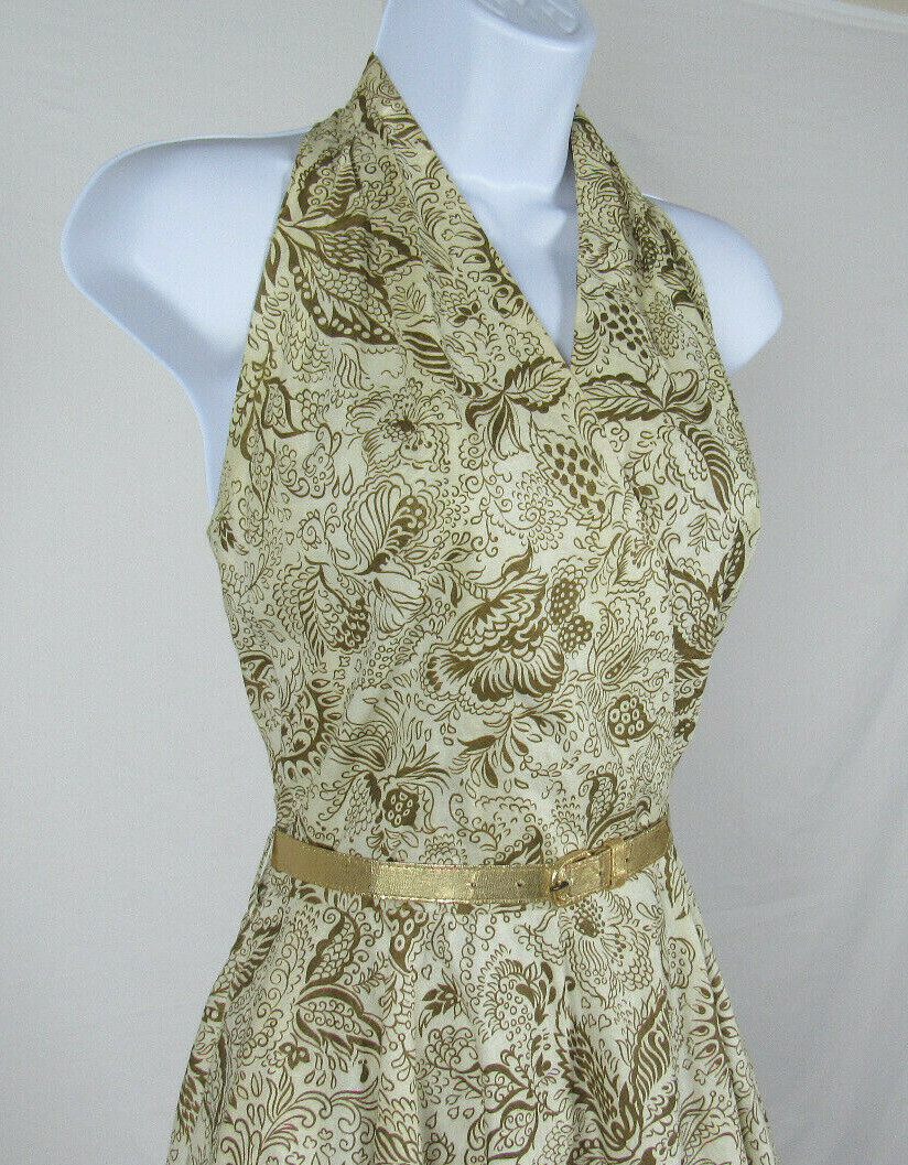 VTG 1950s 60s ADELE CALIFORNIA PAPER DRESS FLORAL PAISLEY DESIGNS GOLDEN BELT
