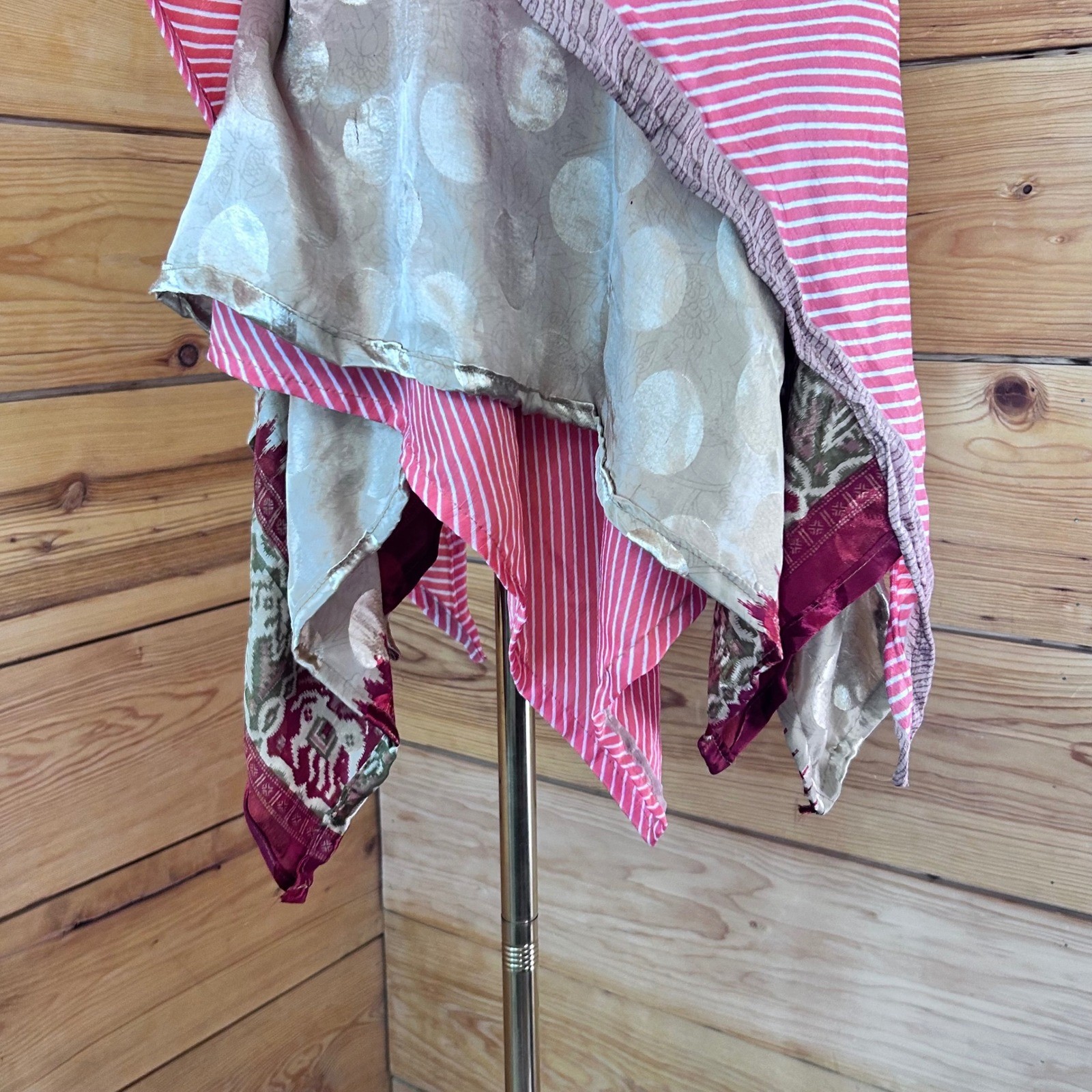 Vintage Silk Reversible Wrap Skirt Women Large Pink Patchwork Boho Handmade OOAK