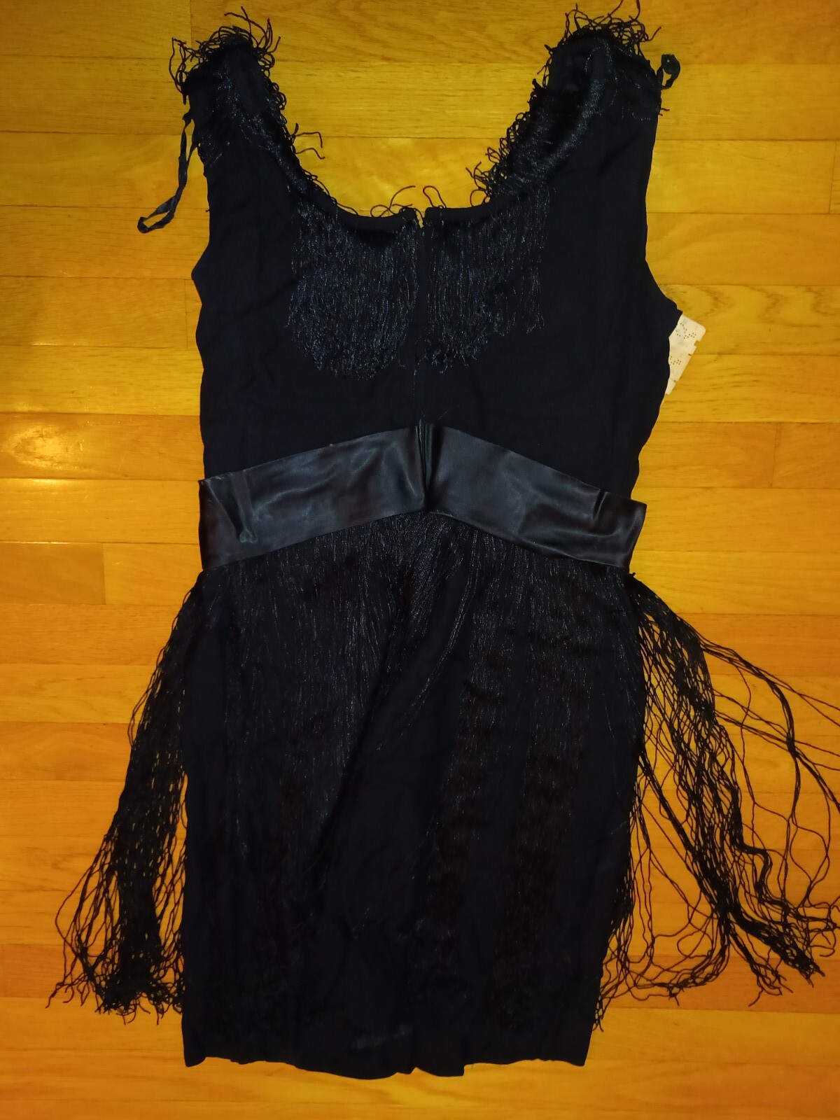 ELINOR GAY Black Fringe Vintage Dress Tags Attached Size 18