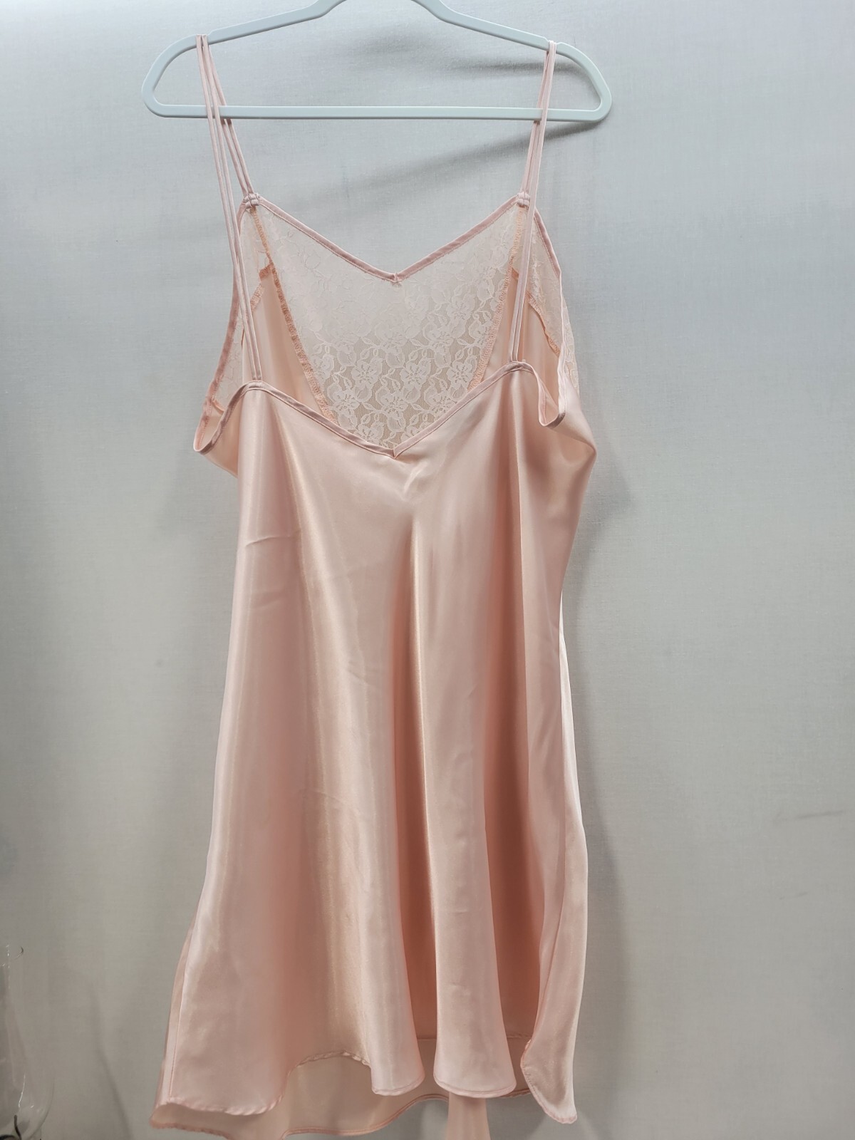 Vintage Intimate Pleasures Full Slip Satin Nightgown Pink Lace Trim Womens Sz 18