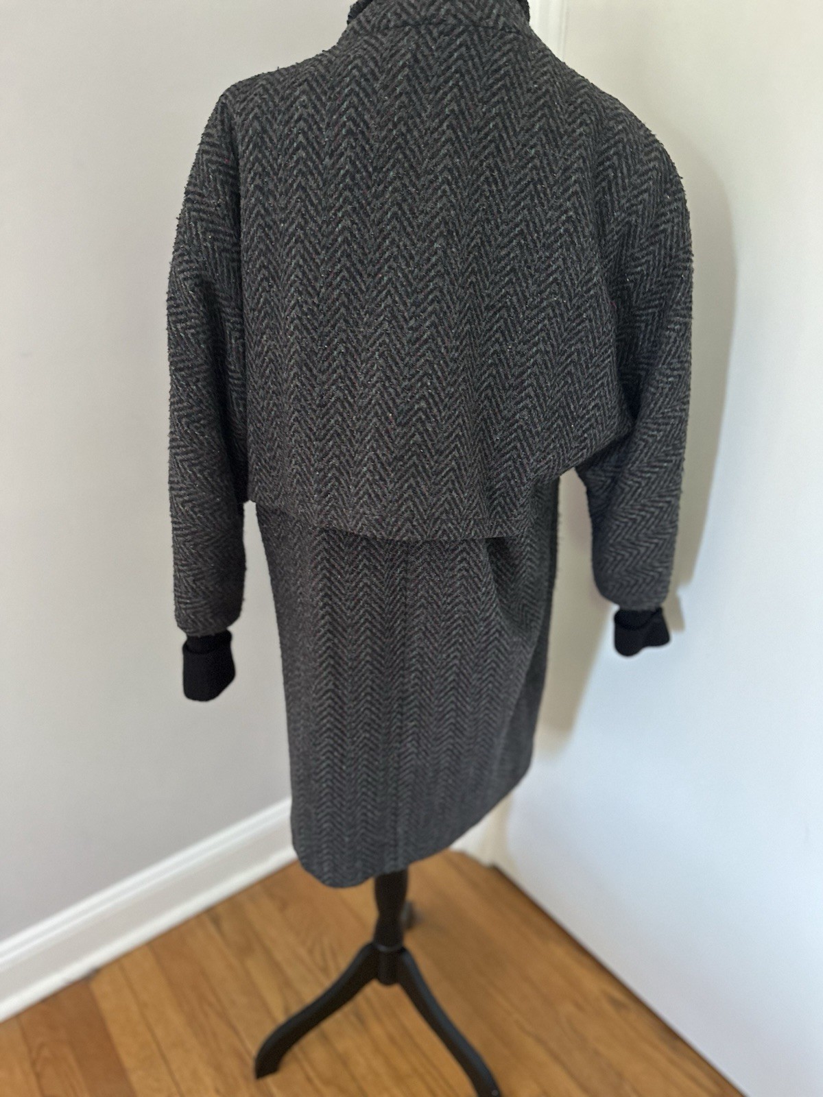 VTG 80s Donnybrook Sz10 ILGWU Gray Speckled oversized herringbone Long wool coat