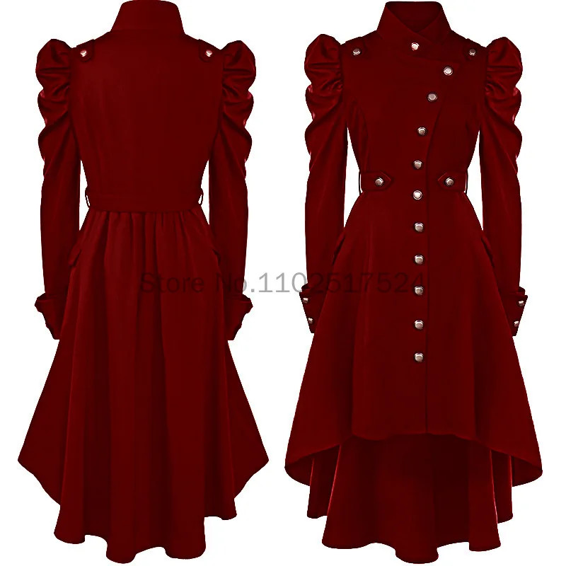 Gothic British Style Coat ForWomen Medieval Steampunk SolidColor Irregular Stand