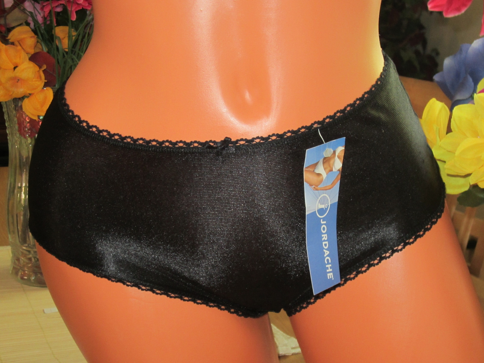 1022 JORDACHE 5/S Black Silky Smooth Shiny SATIN Brief Panty NWT VINTAGE