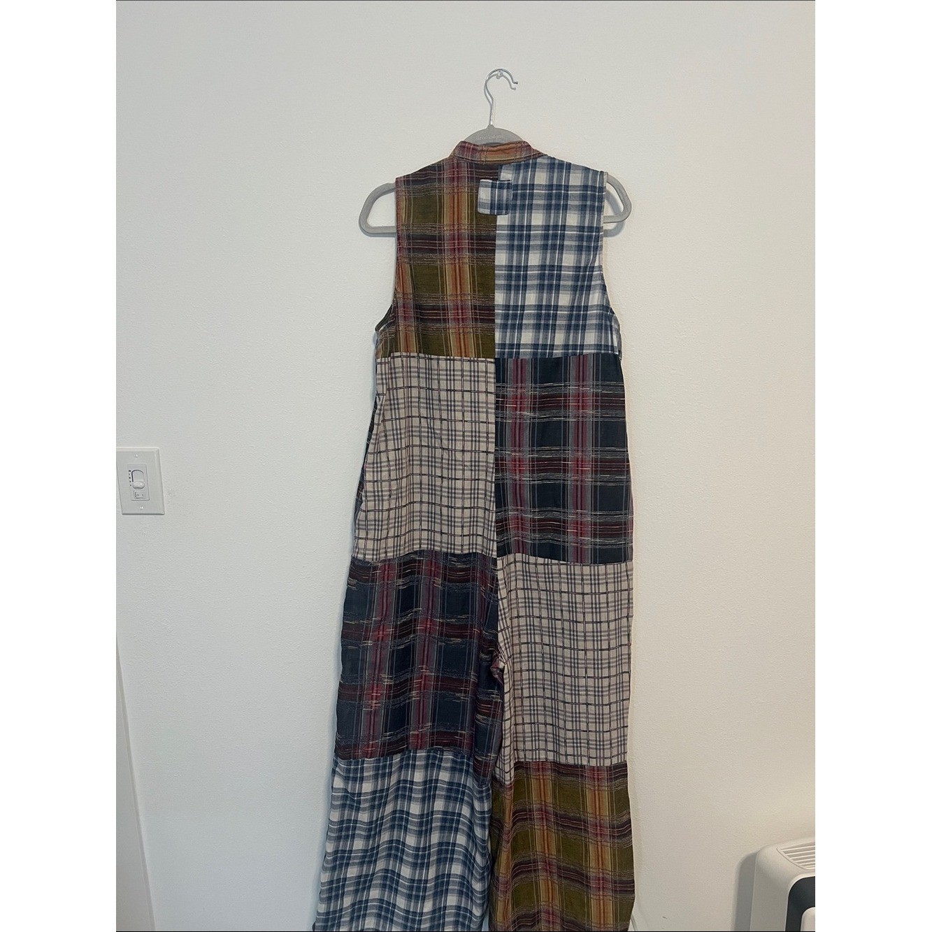 Boho Patchwork Plaid Wide Leg Sleeveless Jumpsuit