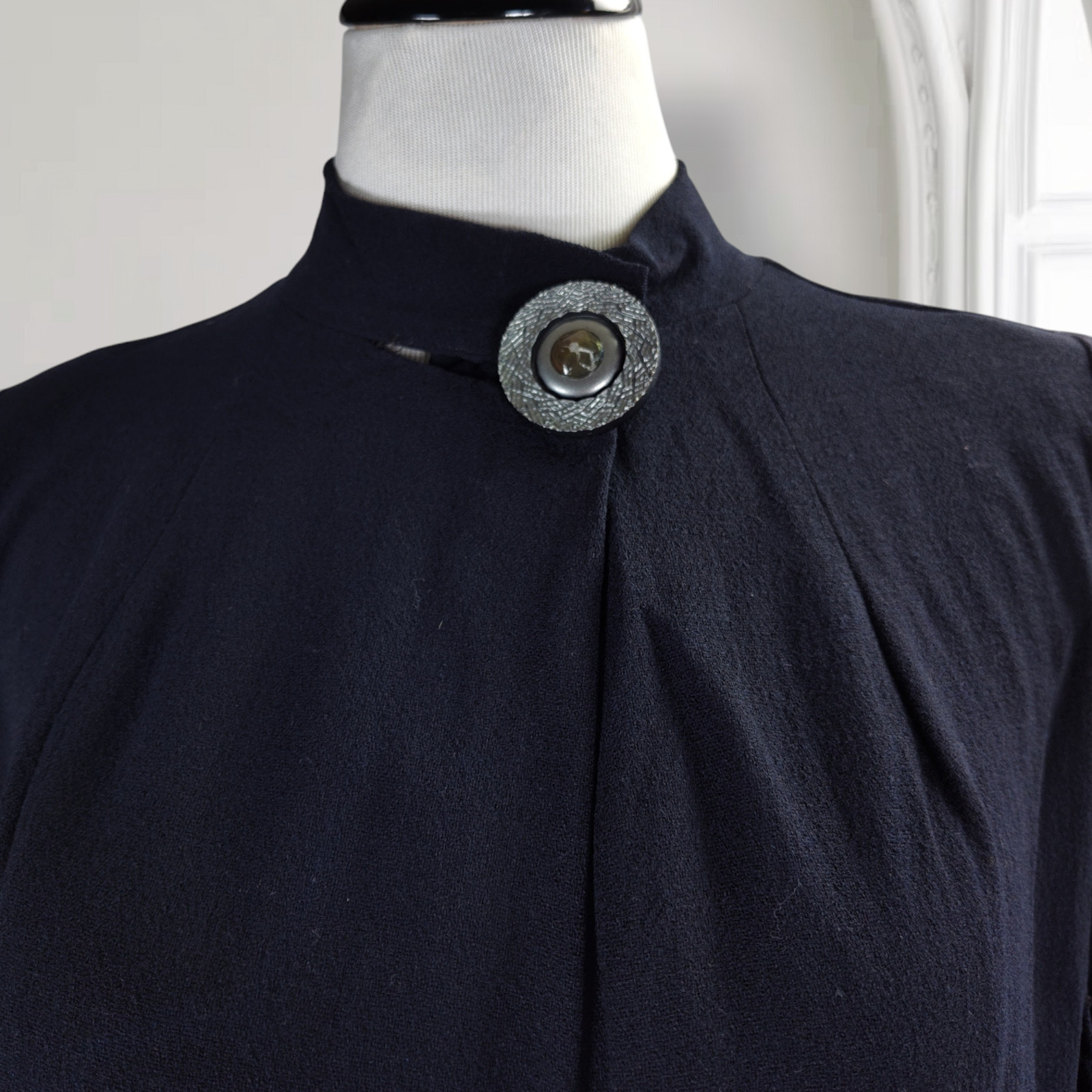 Vintage 1940s Midnight Blue Wool Crepe Gothic Cape Cloak Arm Slits Dark Academia