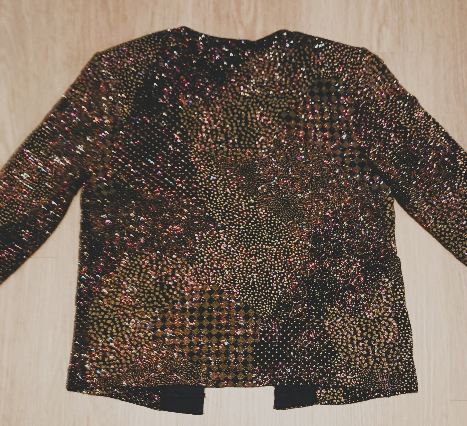 Vtg 80s J.B.S. LTD. Stretchy Metallic Jeweled Sparkly Color Open Front Jacket S