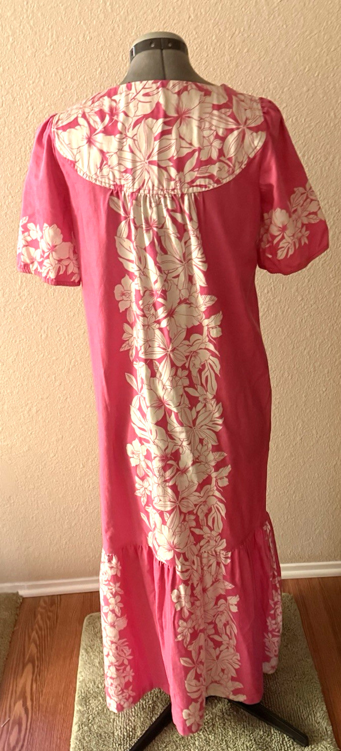 Vtg Royal Creations Hawaiian Dress Cotton 100% Tropical Pink Floral Ruffle M