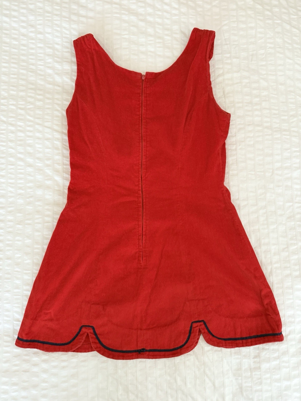Woman’s Vintage Red And Navy Blue Corduroy Cheerleading Outfit Set