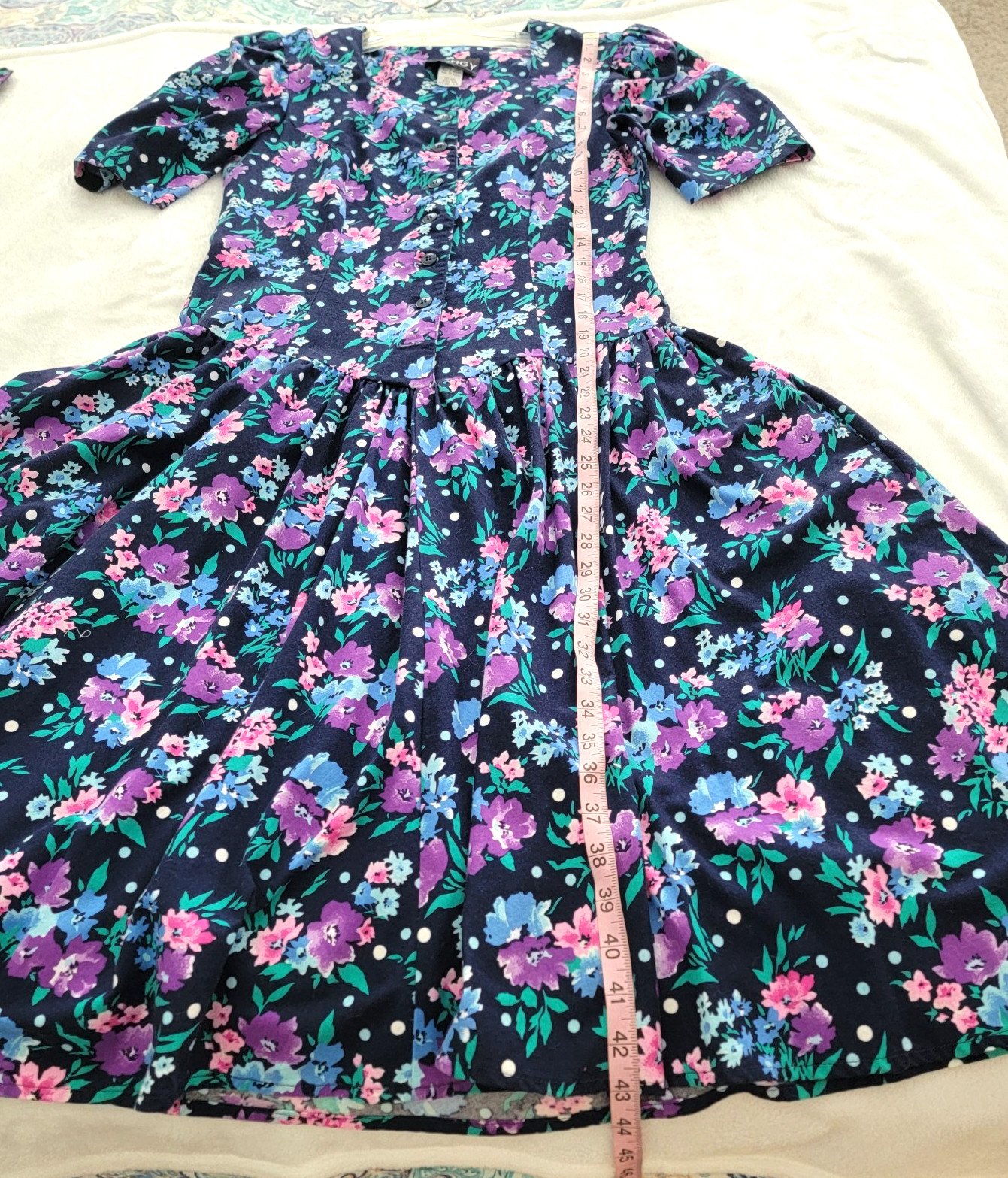 Vintage RGY 1980s/1990s Style Dropped Waist Blue Floral Dress Women’s Size 12