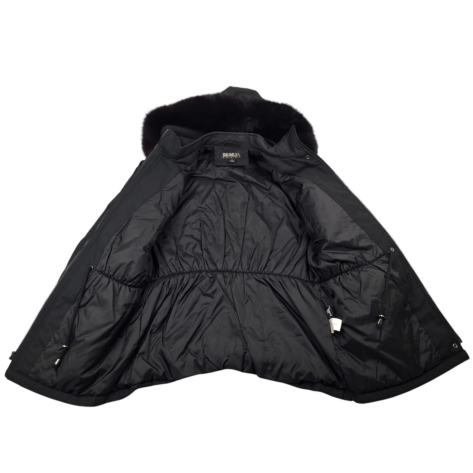 Vintage Bromley Sport Faux Fur Hooded Parka Coat Jacket Womens Large Black EUC