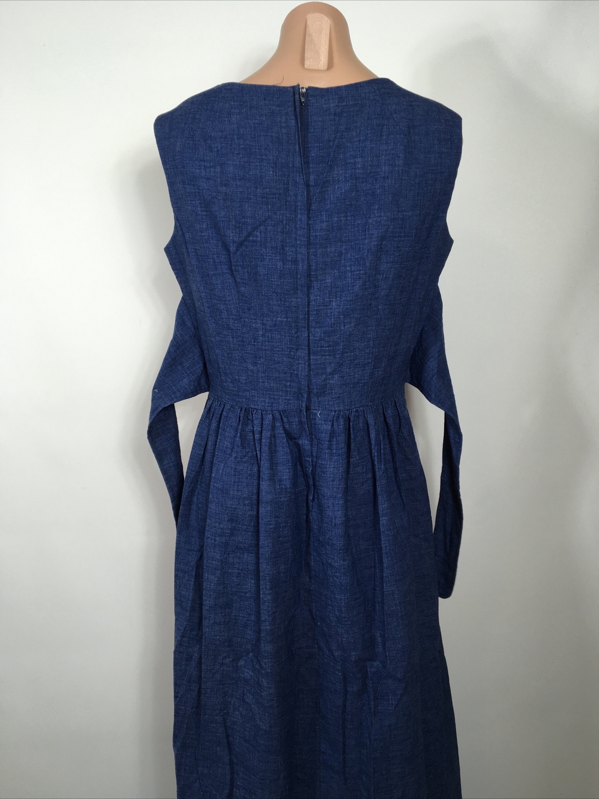VTG Concept 70s Swirl Gingham Denim Red White sz 14 Prairie Neiman Marcus Dress