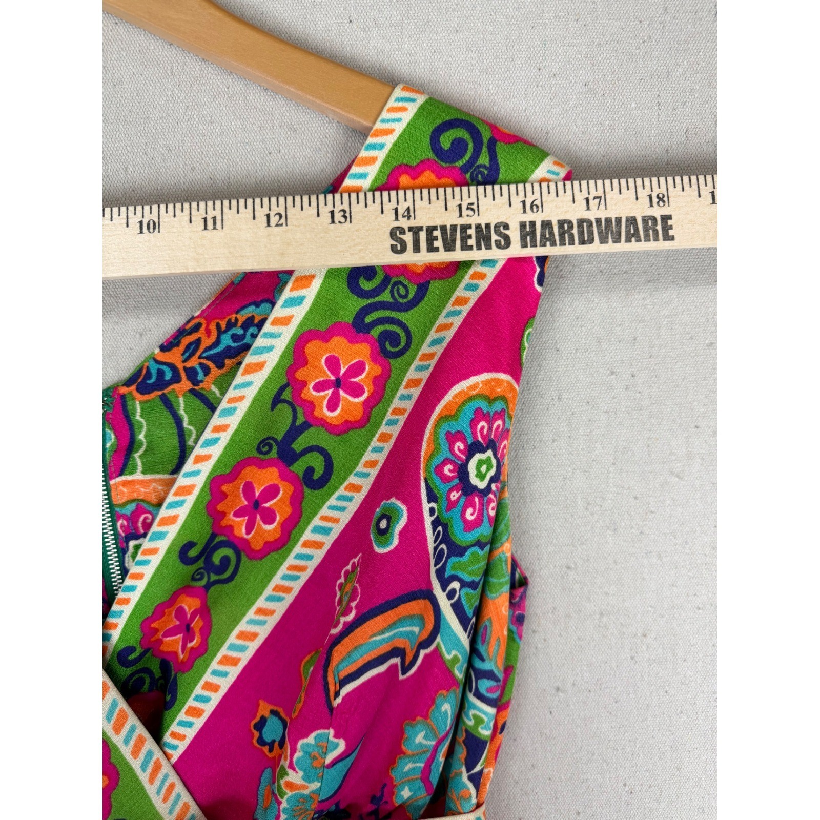 VTG Psychedelic Paisley Floral Maxi Dress Pink Orange Green Garden Party Boho