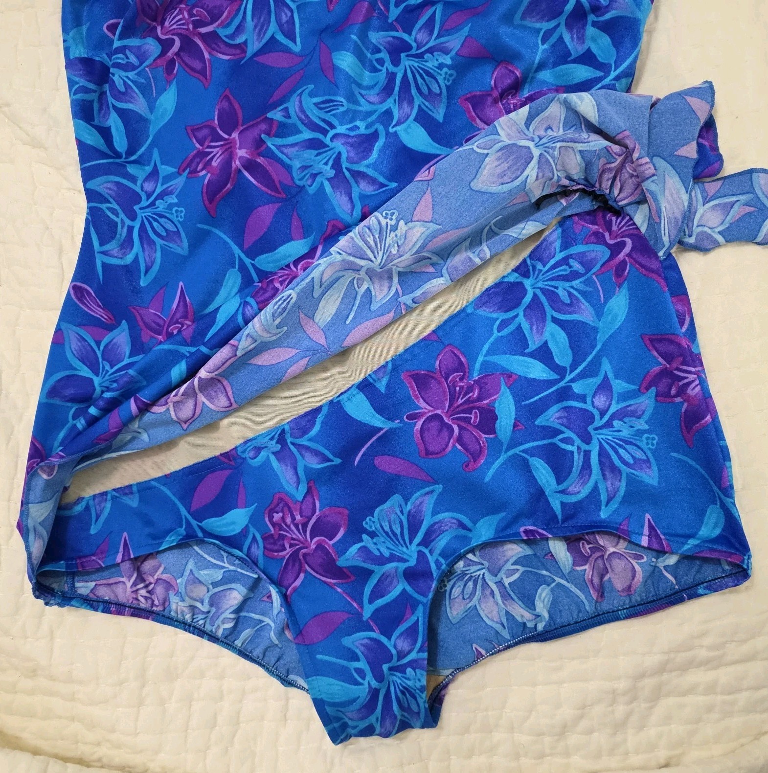 Maxine of Hollywood Womens Swimdress Swimsuit Blue Purple Sz 24W Vintage