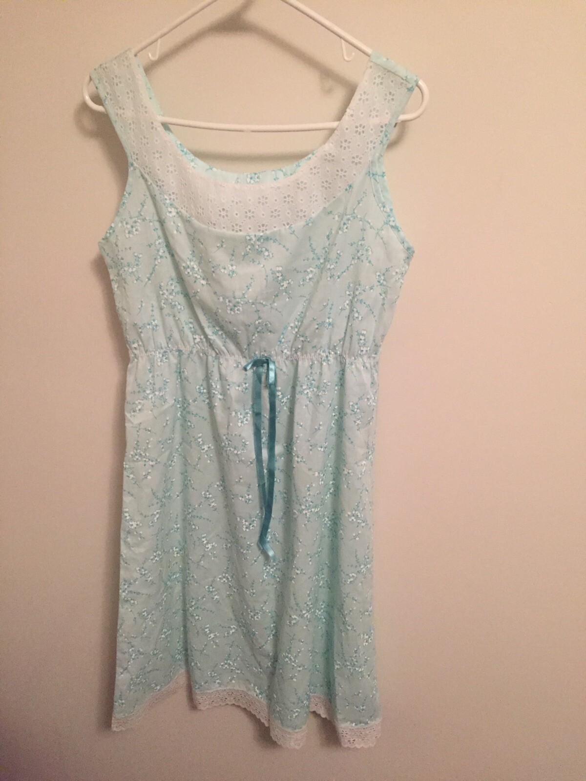 Womens 32-34 Size 15 Small Dutchmaid Nightgown Vintage Turquoise Floral H39