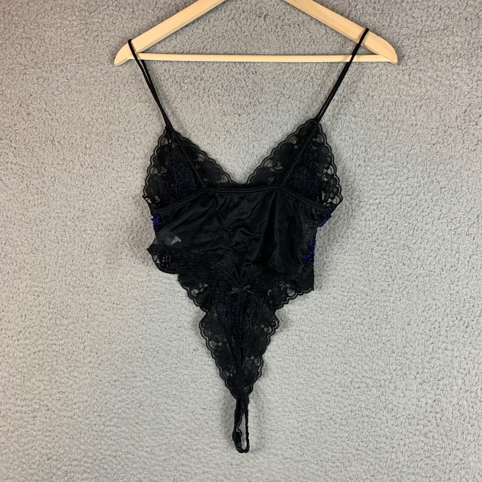 Vtg 60s Bliss Teddy Small Purple Ribbon Woven Black Lace USA Wimsy Goth Lingerie