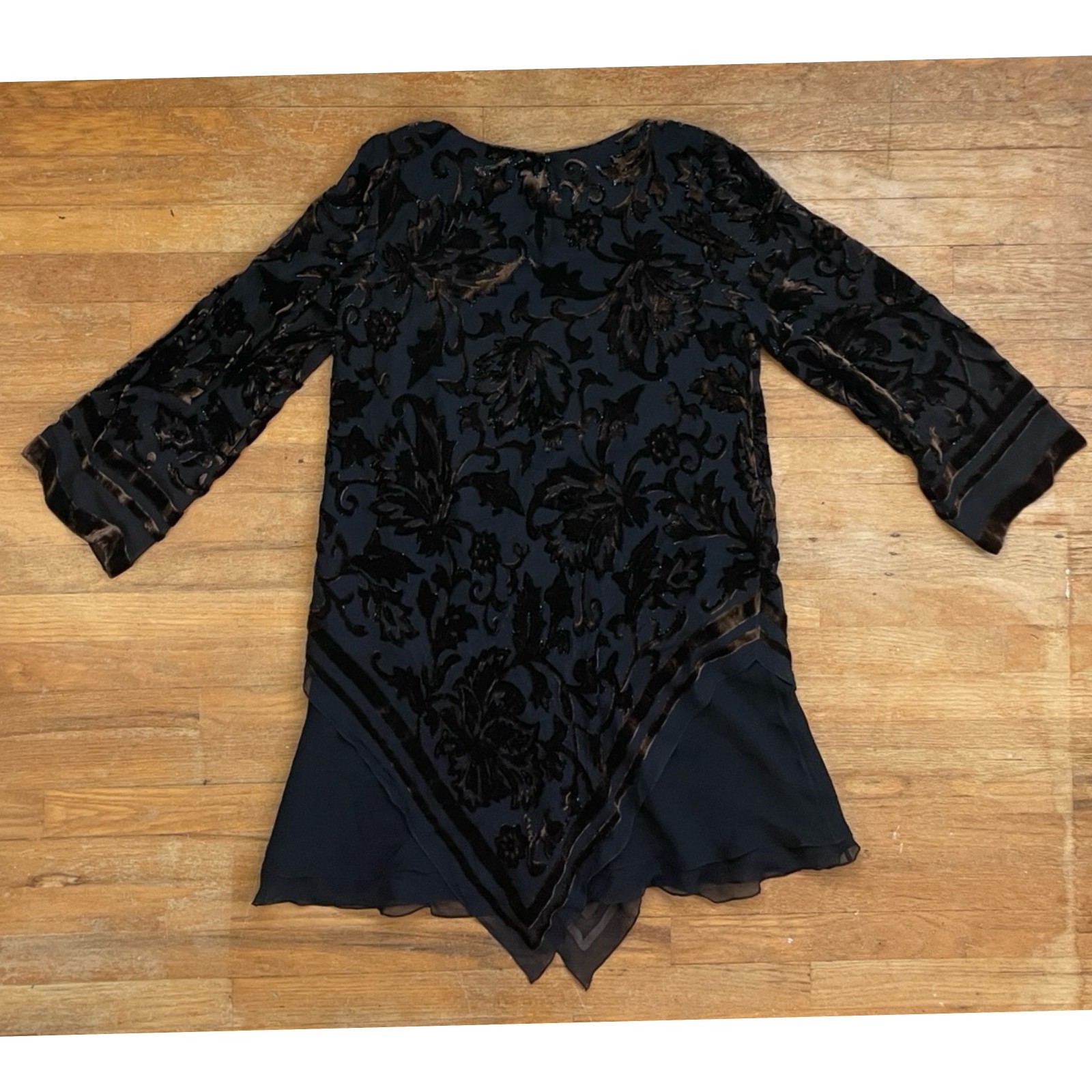 Vintage Rickie Freeman Velvet Flocked Silk Dress Metallic Fiber Size Large XL