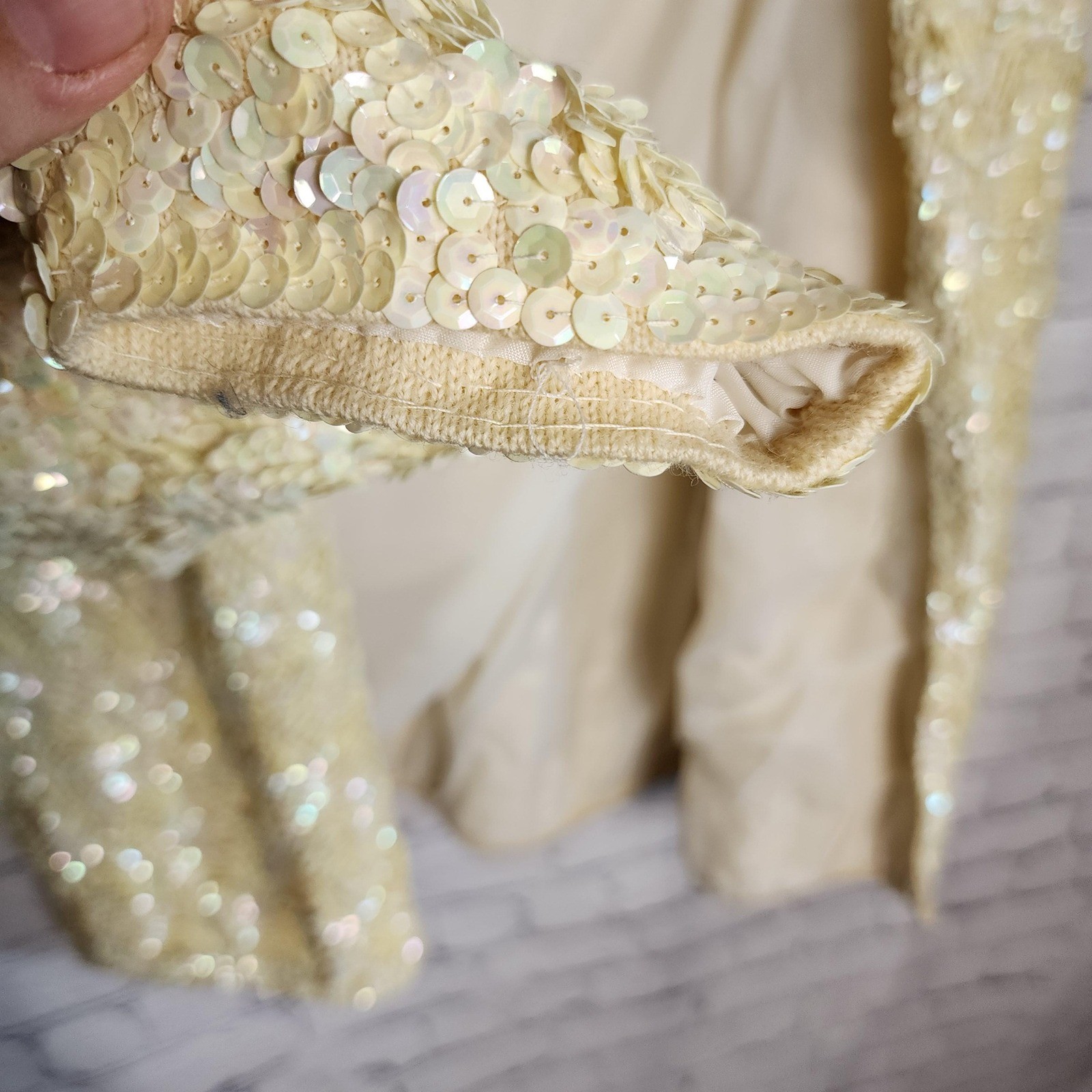 Vintage 60s Iridescent Gold Beige Sequin Jacket Bridal Formal Large Size 40