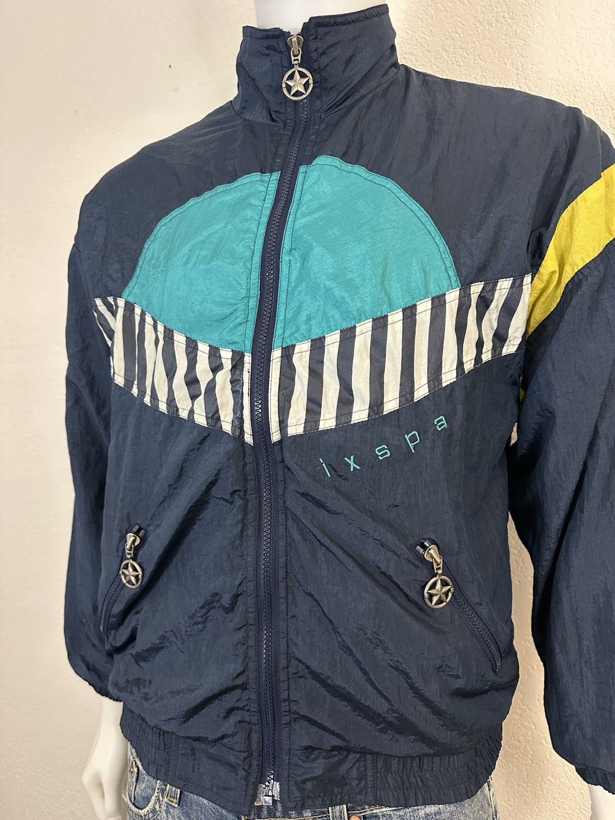 Vintage IXSPA Windbreaker Jacket Jamie Sadock 80s 90s Nylon Star Zipper Sz S