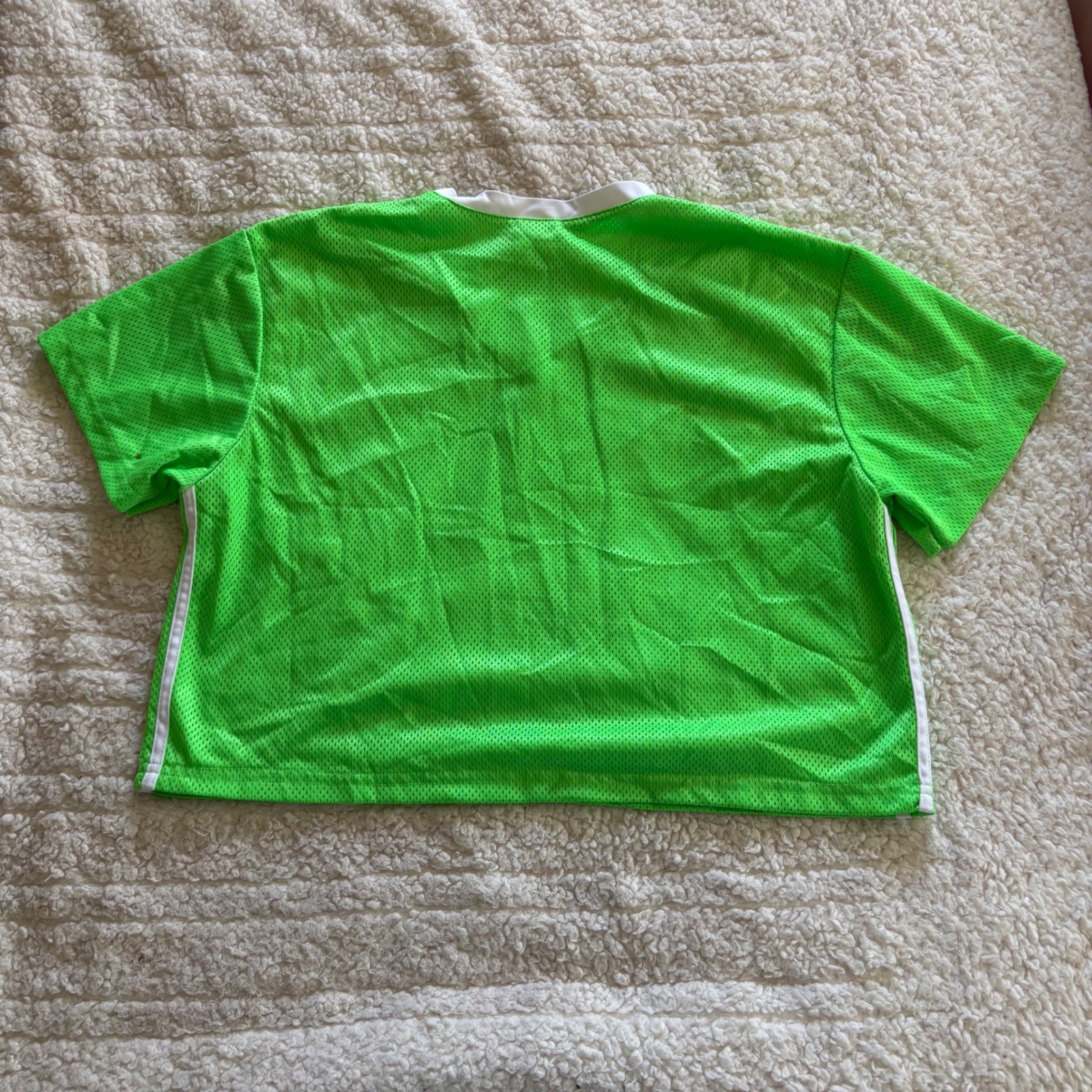 Vintage Disney Winnie the Pooh Mesh Jersey Crop Top Neon Green Size L 90s Y2K