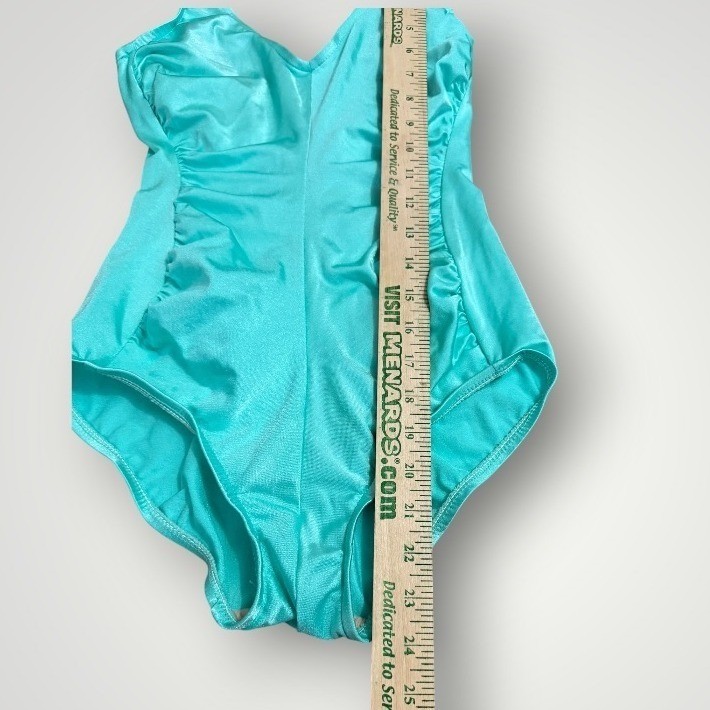 Carriage Court Fit One Piece Swimsuit Vintage 80’s 10 Turquoise Ruched Shimmer