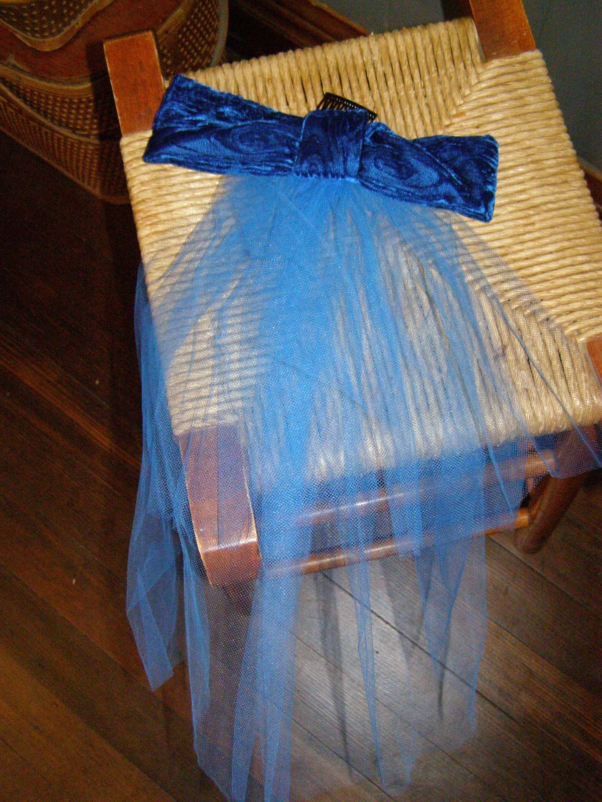 Vintage 60’s royal blue swirl VELVET maxi dress S M BOW back & hair comb regal