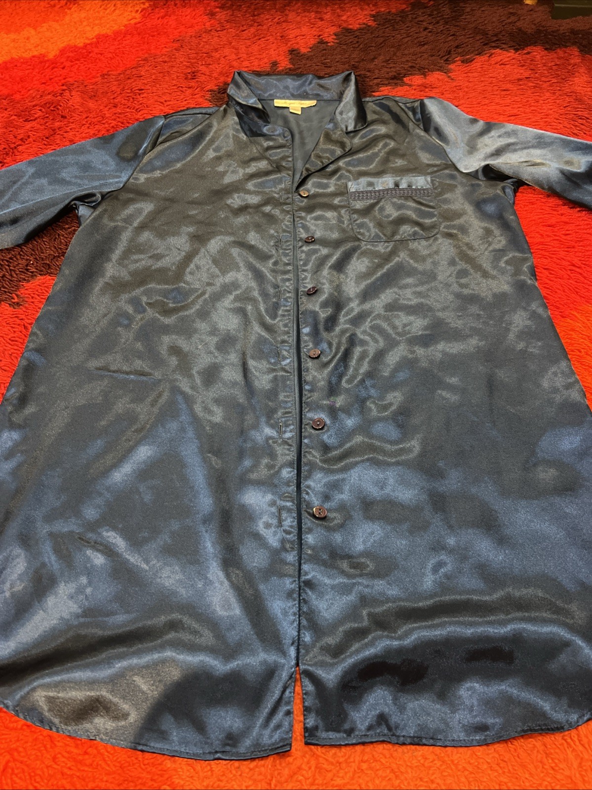 Morgan Taylor Intimates Glossy Satin Sleep Shirt Nightgown Navy Blue Large