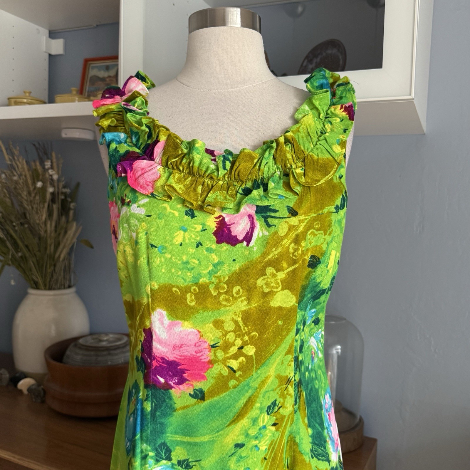 Sun Fashions Of Hawaii Honolulu 60s 70s Dress Groovy Vintage Size M/L Maxi