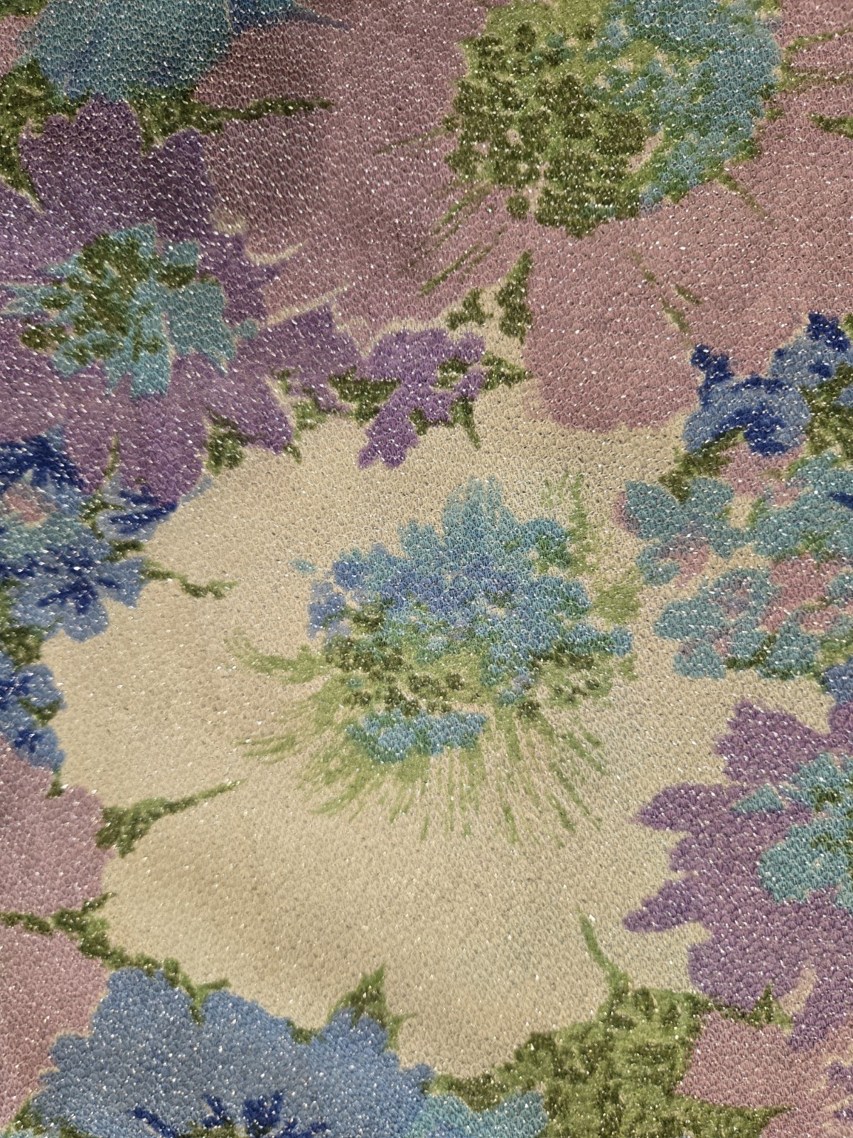 60s VTG Sparkle Psychedelic Purple Green White Floral Dress Md Maxi Mermaid