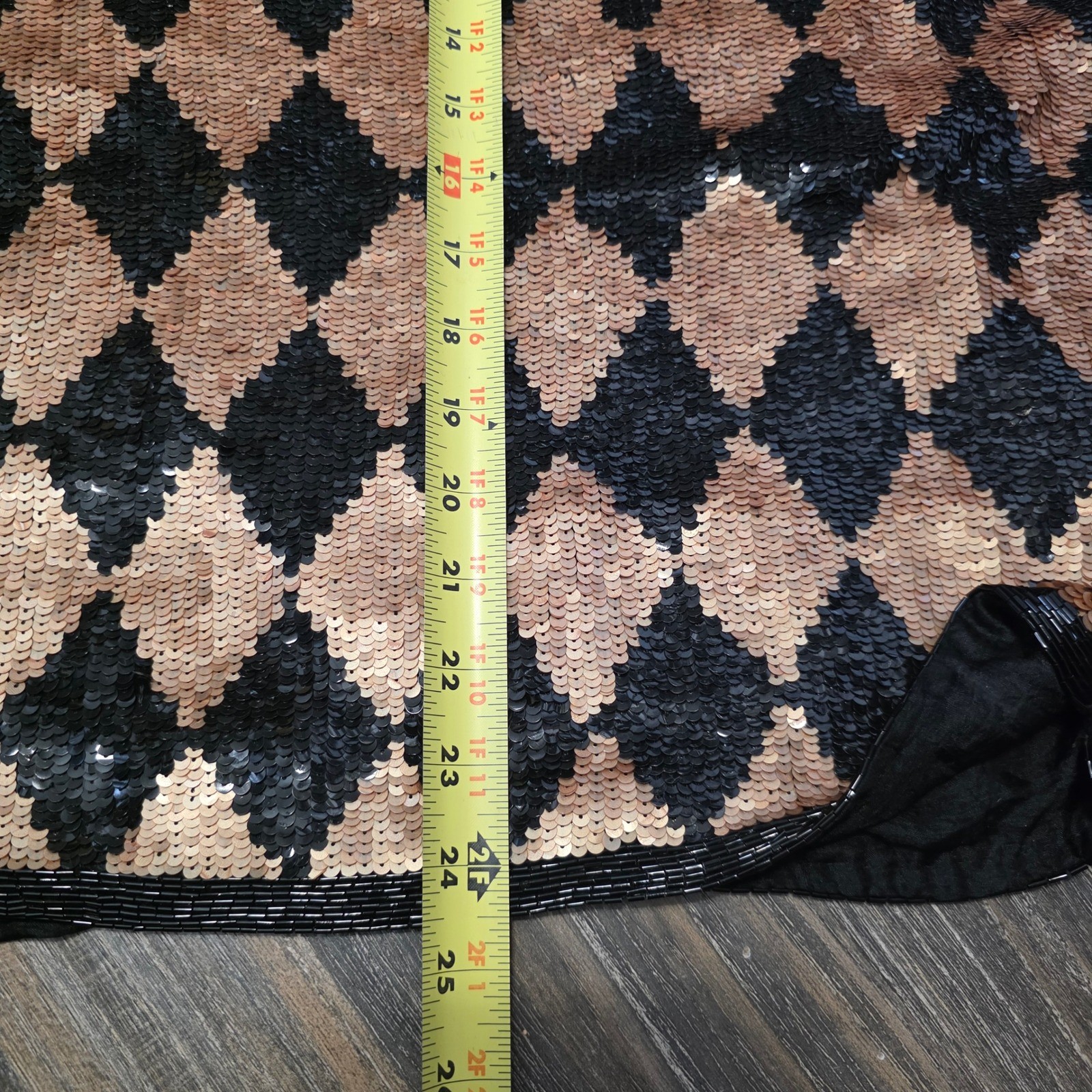 Lauren Alexandra Vintage Silk Sequin Harlequin Top Black Copper Diamond Blouse