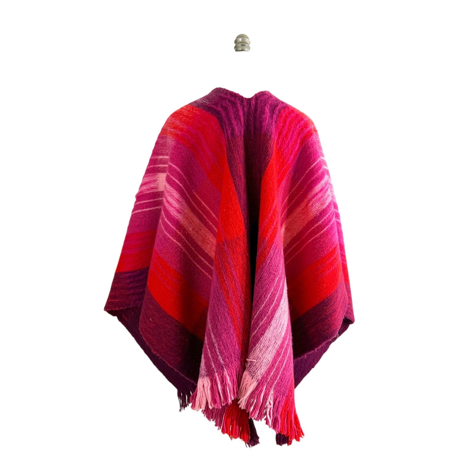 Vintage Permanos Red/Pink Striped Wool Wrap Women’s One Size EUC Fringe Detail