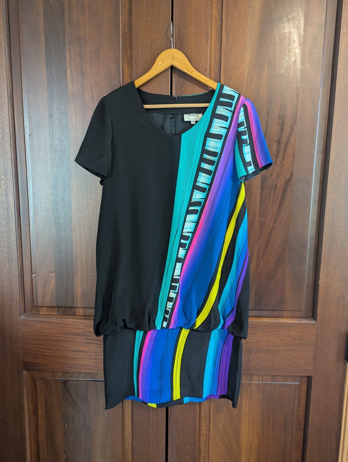 Vintage Yolanda Lorente Sz M Hand Painted 100% Silk Dress Music Art To Wear