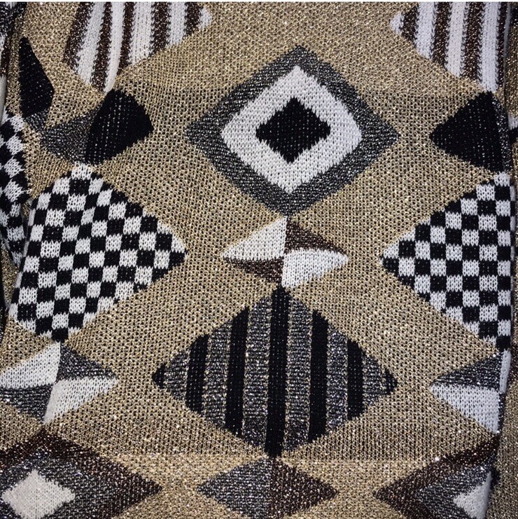 Vtg 80s/90s Beldoch Popper Metallic Geometric Gold/Black Grandma Sweater~Sz L