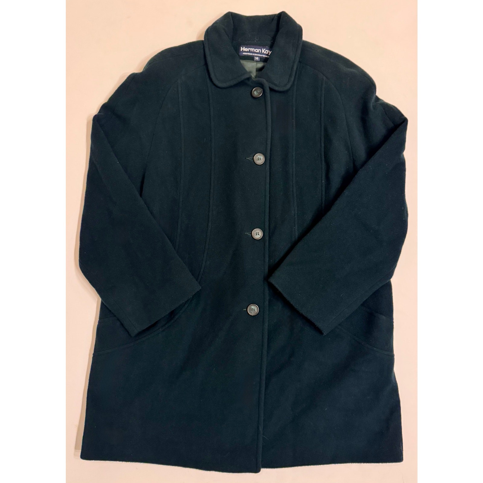 Vintage Women’s Herman Kay Wool Blend Pea Coat Green Size 14