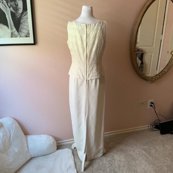 Vintage 80s / 90s White Beaded Peplum Top and Skirt Formal Dress Set