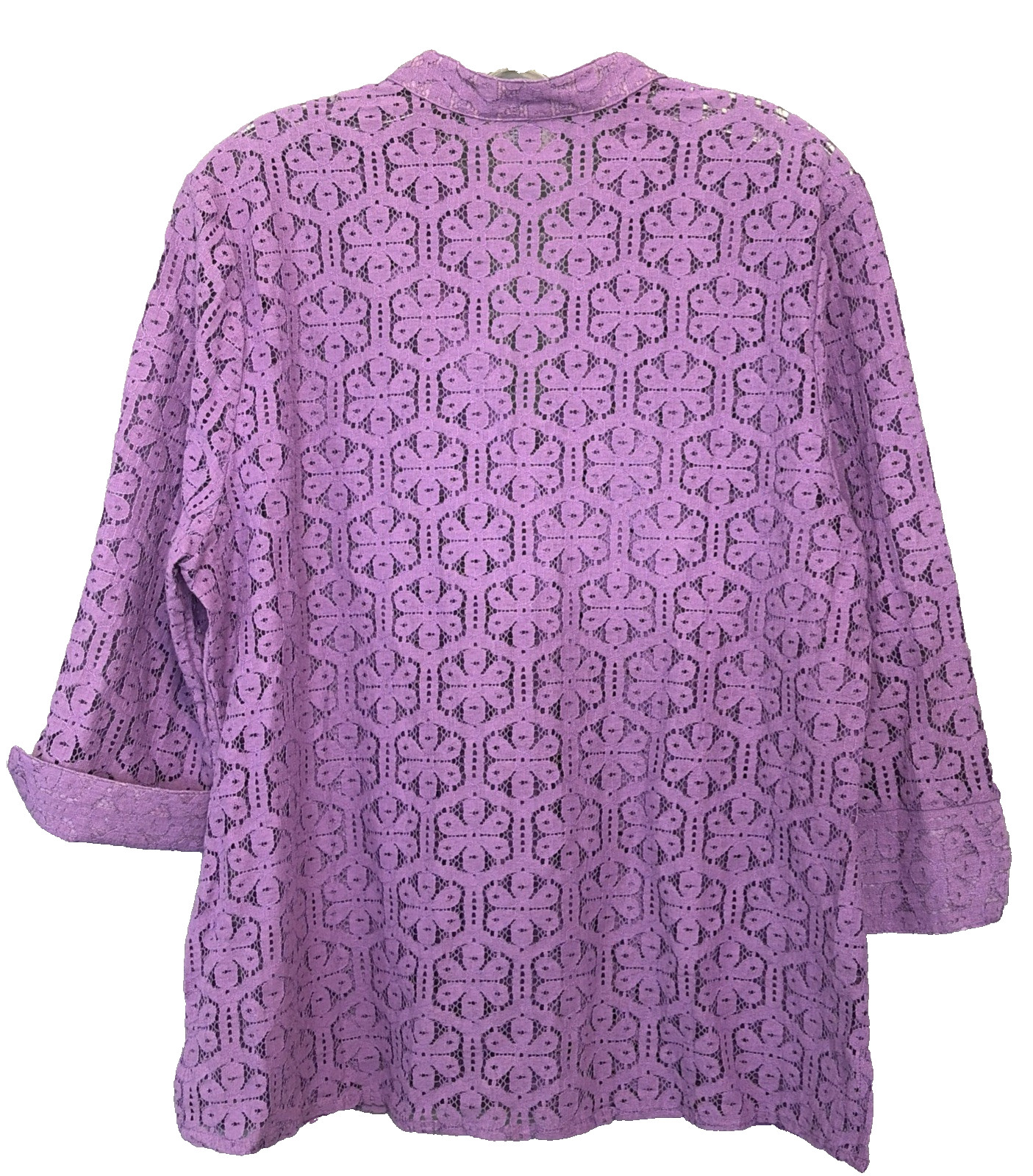 Lace Lavender Jacket Cardigan Blouse Sz Lg Bedford Fair Floral 3/4 Cuff Sleeve