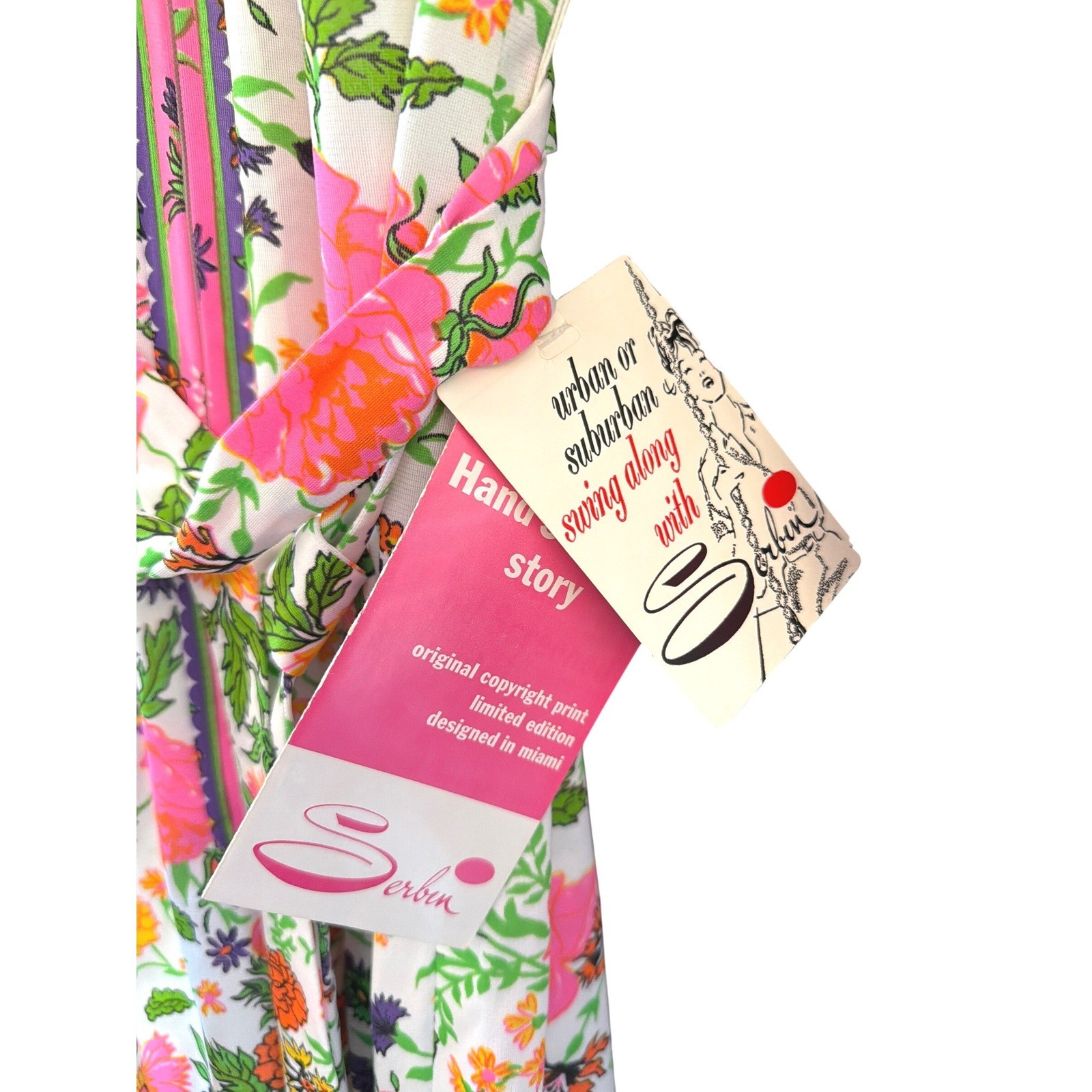 Vintage Serbin Deadstock NWT Floral Midi Dress Mod Psychedelic Retro 60s Rare