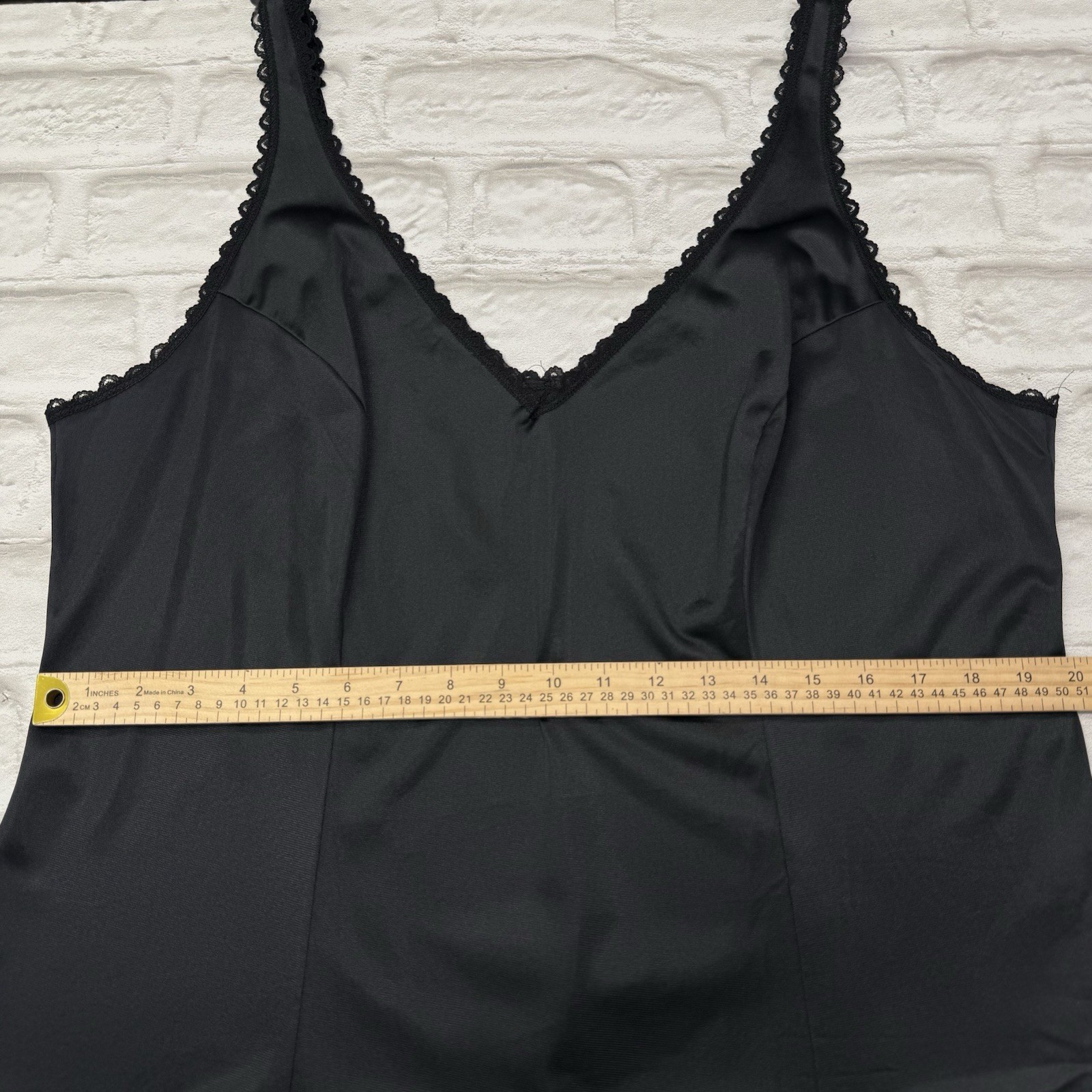 Vtg Montgomery Ward Nylon Black Wimsigoth Lace Cami Slip Top Lingerie 3X Boudoir