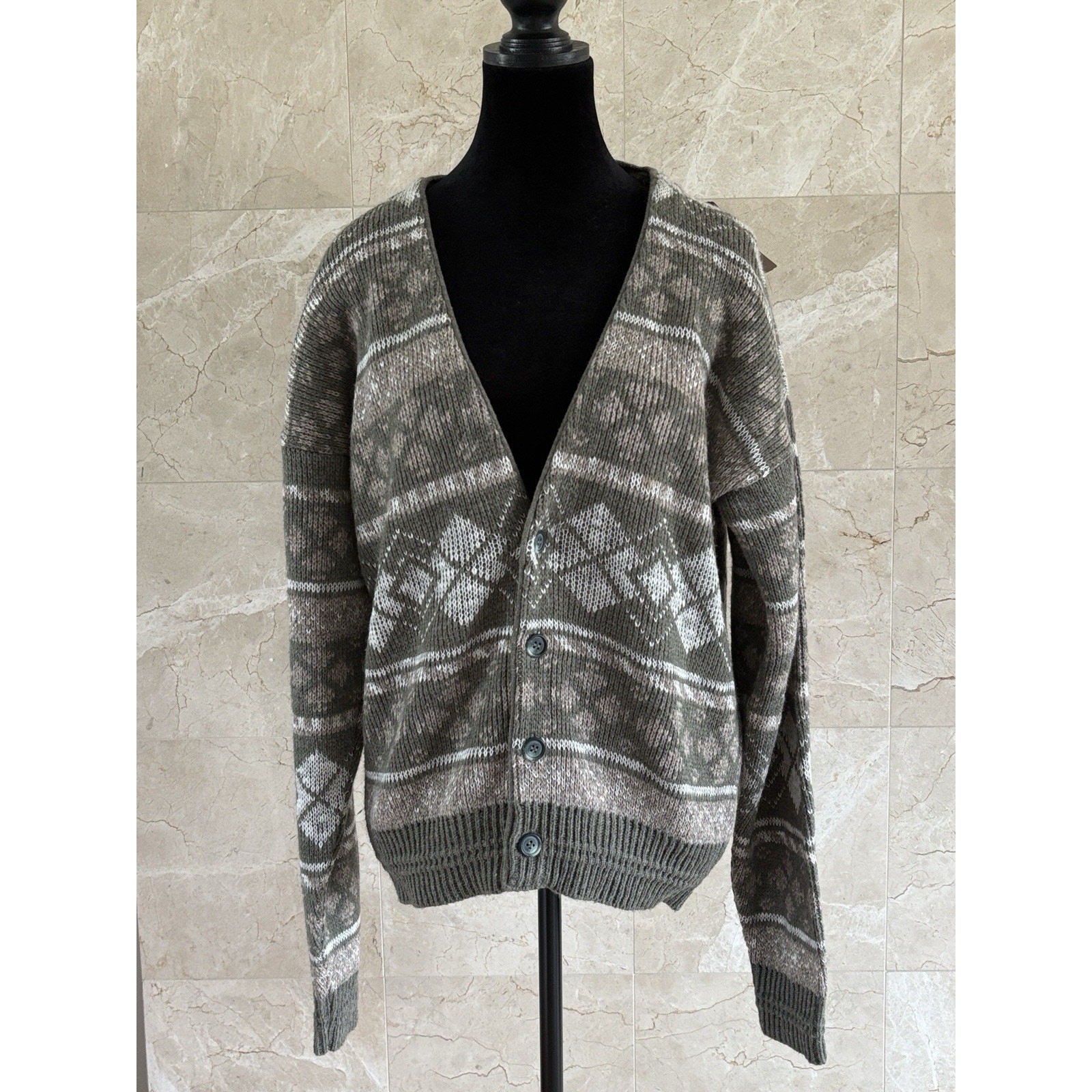 VTG 80s Jantzen Grandpa Cardigan – M Green Drop Shoulder Cottage Deadstock USA